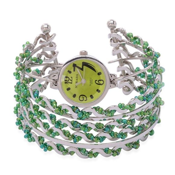 STRADA Cuff Watch With Green Bead - Picture 1 of 4